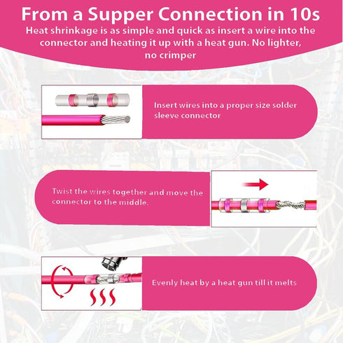 130 PCS Red Heat Shrink Butt Connectors, 22-18 AWG, Waterproof Solder Seal Wire Connectors for Automotive Marine Use