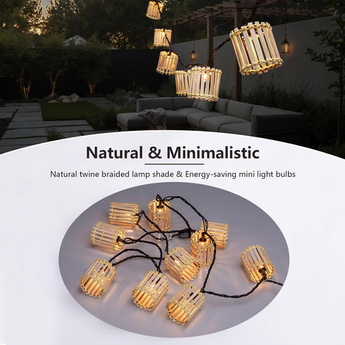 Outdoor-String-Lights-Waterproof, Bamboo Lantern String Lights for Patio, Garden, Porch, Balcony, Gazebo Decorative
