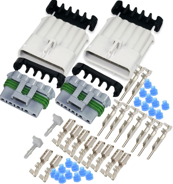 2-Pack 30Amp Metri-Pack Waterproof Connector Terminals and Seals for 10-12 AWG Conductors (5-PIN)