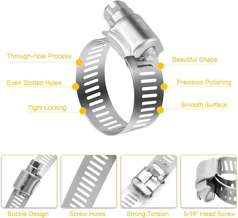 WINL Stainless Steel Hose Clamps - 16 Pack Worm Gear Drive Clamps for Automotive Plumbing, 1/2 to 1-1/16 Inch