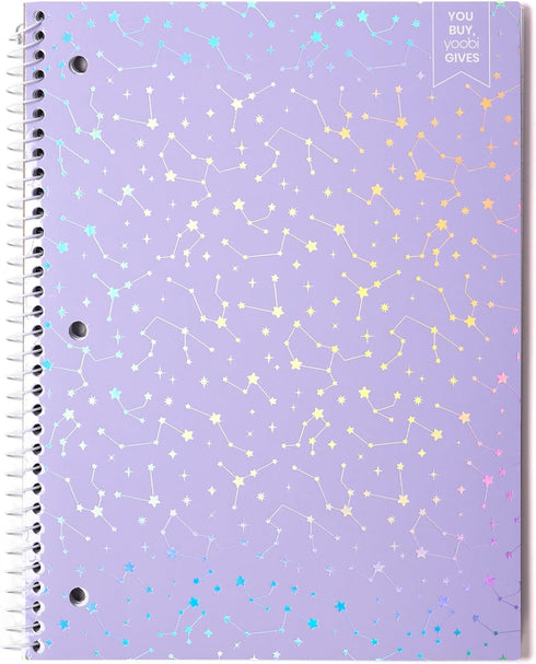 Yoobi College Ruled Spiral Notebook Set, 3-Pack, 1 Subject, 150 Perforated Sheets, Pink, Purple & Black Patterns