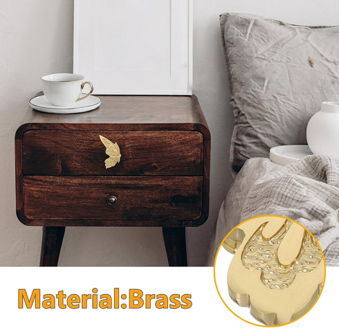 NOLITOY Brass Butterfly Drawer Handle Left Vintage Cabinet Pulls for Dresser Wardrobe Shoe Cabinet and Bedside Table