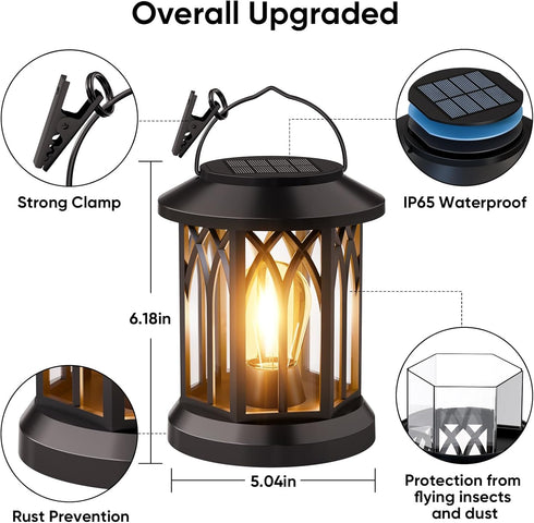 2 Pack Hanging Solar Lanterns Outdoor Waterproof - Lanterns Decorative Outdoor Patio Decor with Clip Solar Lantern