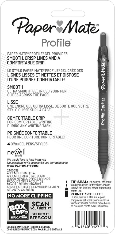 Paper Mate Profile Retractable Gel Pen, 0.7mm Medium Point, Blue Ink, 4 Count by Paper Mate