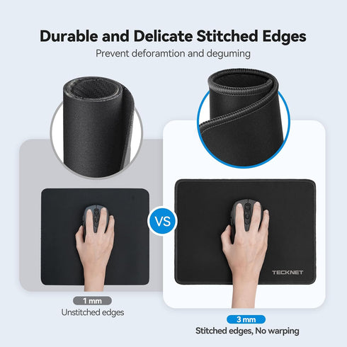 TECKNET 4 Pack Mouse Pad with Anti-fray Stitching, Waterproof Surface & Non-Slip Rubber Base with Stitched Edges Gaming