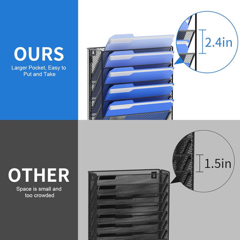 OUTWOLF 6 Tier Hanging Wall File Organizer with Hooks, Vertical Mount File Holder, Pack of 2 for Office