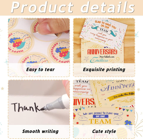 72Sets 6 36Pcs Employee Anniversary Cards Business Employee Thank You Cards Encouragement Work Team Greeting Cards