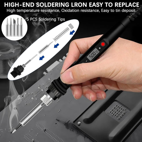 Lunamor Set 80W 110V Set 16-in-1 180-500 Soldering Iron Heat Insert Tool, LCD Digital Soldering Welding Iron Kit