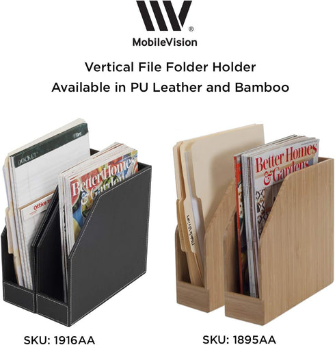 MobileVision Bamboo Vertical File Folder Holder & Office Organizer, Store Files, Magazines, Notepads, 2 Pack