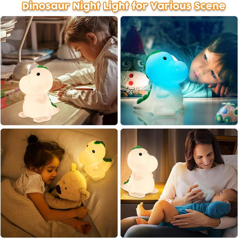 YunLone Dimmable 7 Kids Night Light Dinosaur Bedside Nursery Touch Lamp with Color Changing, Soft Squishy Silicone Cute