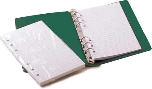HNR Green Loose-Leaf Memo Book, 6 3/4 x 3 3/4", 6-Ring Binder, 80 Pages + Free Refill