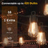 48FT, 15 Bulbs Warmlight East Oak Outdoor String Lights LED Patio String Lights Waterproof with Shatterproof Vintage