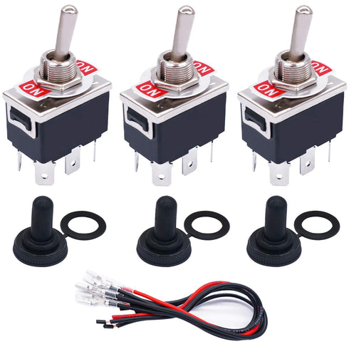 TWTADE 3 Pcs 6 Pin Toggle Rocker Switches ON/ON Latching DPDT Heavy Duty 16A 250VAC with Waterproof Cap