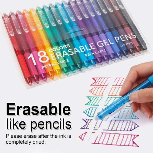 Vanstek 18 Colors Retractable Erasable Gel Pens, Fine Point (0.7) for Drawing Writing Planner Crossword Puzzles
