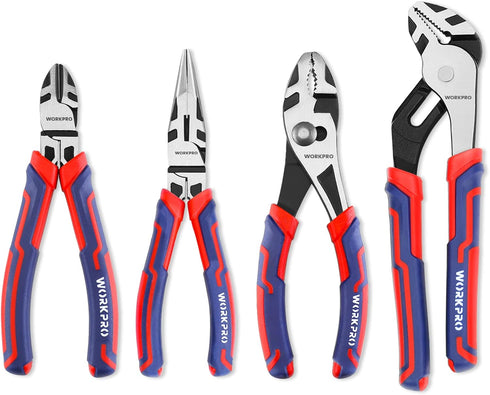 WORKPRO 4-Piece Pliers Set - Premium CR-V Construction Tool Set Including Long