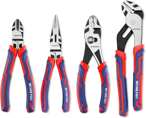 WORKPRO 4-Piece Pliers Set - Premium CR-V Construction Tool Set Including Long