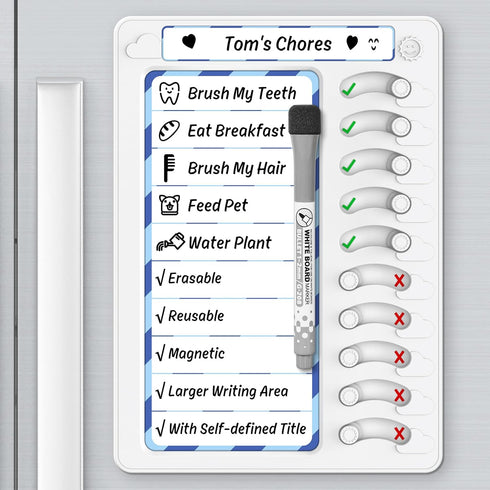 Chore Chart for Kids, Dry Erase Chore Board with 10 Sliders, Magnetic Marker, To Do List Checklist for Fridge, 2 Pack