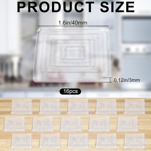 Fukaisu 16pcs 1.6in Anti-Slip Cutting Board Feet, Non-Slip Square Self-Adhesive Silicone Pads, Reusable Washable Rubber