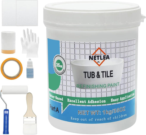 Tub and Tile Refinishing Kit 35oz,Water Based&Low Odor Bathtub Paint White,Bathroom Tile