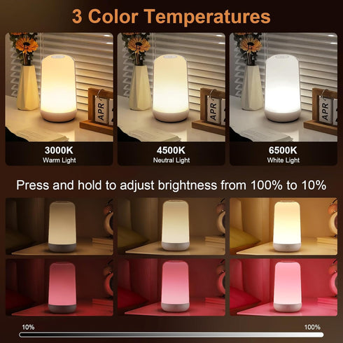 3 Dimmable FRIDEKO HOME RGB Touch Bedside Lamp for Nightstand, Color Temperatures Rechargeable Battery Night Light