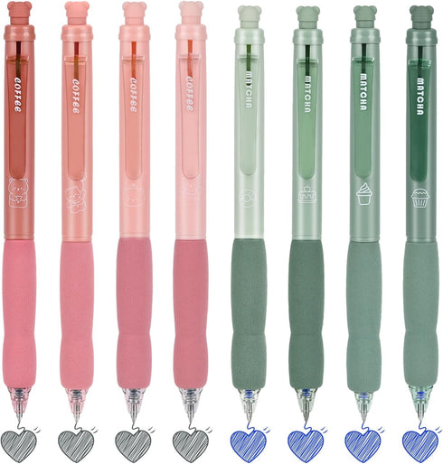 BAYTORY 8 Pcs Retractable Erasable Gel Pens, 4 Blue & 4 Black Ink 0.5mm Fine Point with Cute Eraser