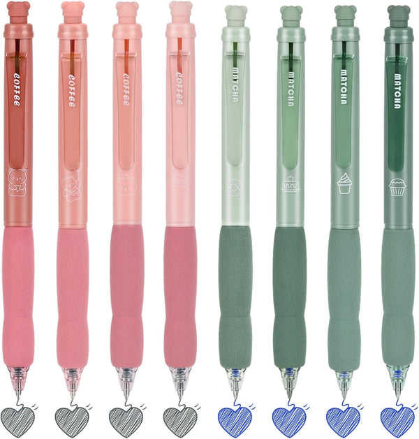 BAYTORY 8 Pcs Retractable Erasable Gel Pens, 4 Blue & 4 Black Ink 0.5mm Fine Point with Cute Eraser