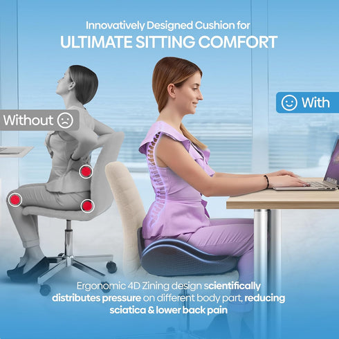 CoolSit Tailbone, Gel Seat Cushion for Office Chair, Car, or Wheelchair Orthopedic Memory Foam Pad with Cooling Gel