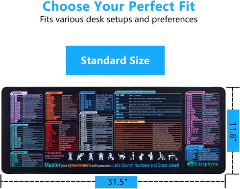 Ritzephyria Commands 31.5" 11.8" Excel Cheat Sheet Desk Pad XL Excel Mouse Pad with Shortcuts Excel Keyboard Shortcut