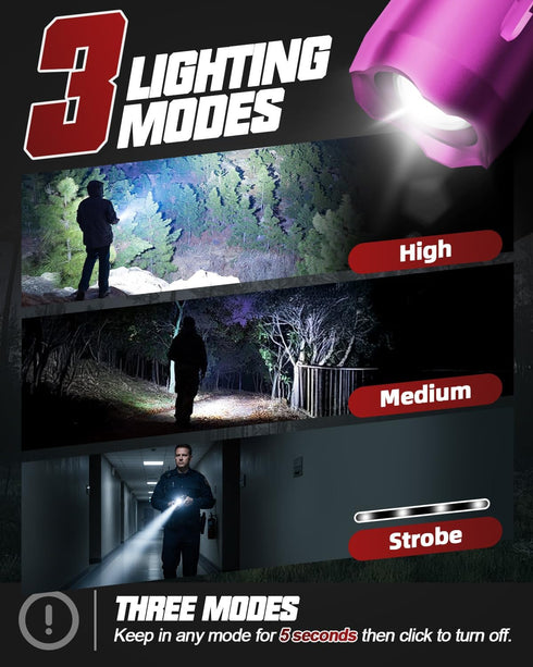 2 Pack, 5 Victoper Pink Rechargeabe Flashlight High Lumens Modes LED Bright Tactical Flashlights, Waterproof Zoomable