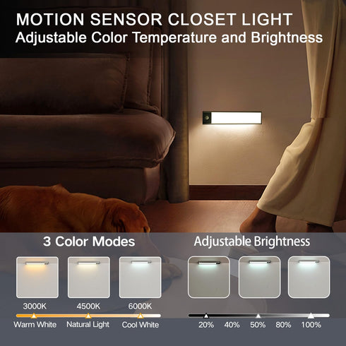 FLAMWILD 4200mAh 3 Closet Counter (11 Inch, 2 Pack) Under Cabinet Lighting, Motion Sensor Light Indoor, Color Temp