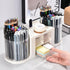 Rotating Desk Organizer with 2 Pen Holders, 10 Slots Pencil Holder, 3 Drawer Art Supply Storage Box Caddy for Office,