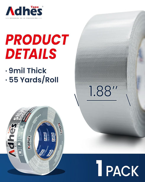 ADHES Heavy Duty Waterproof Duct Tape, 1.88 Inch x 164 Feet, Strong Adhesive for Indoor & Outdoor Repairs