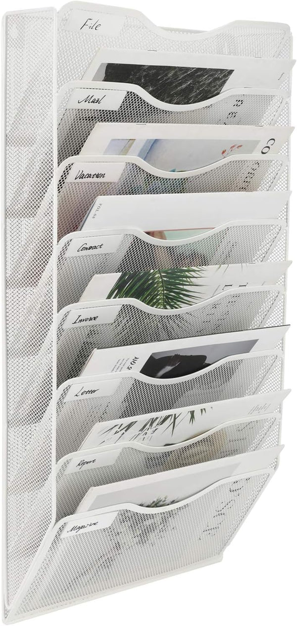 EasyPAG Office 8 Pocket Wall File Folder Holder, Hanging Organizer for Magazine Document Paper Rack, White.