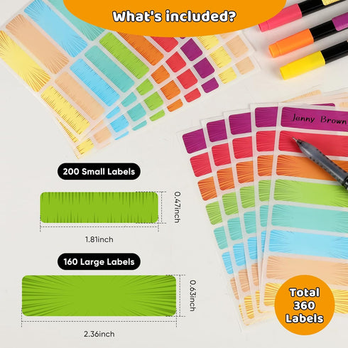 Waterproof Removable Labels - 360PCS Handwrite Name Stickers for Water Bottles & School Supplies