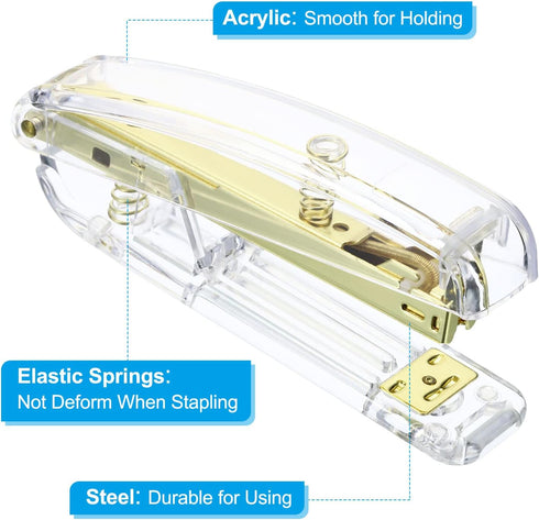 PATIKIL Acrylic Stapler, Stylish Manual Desktop Accessories for Home, Classroom, Office, Gold