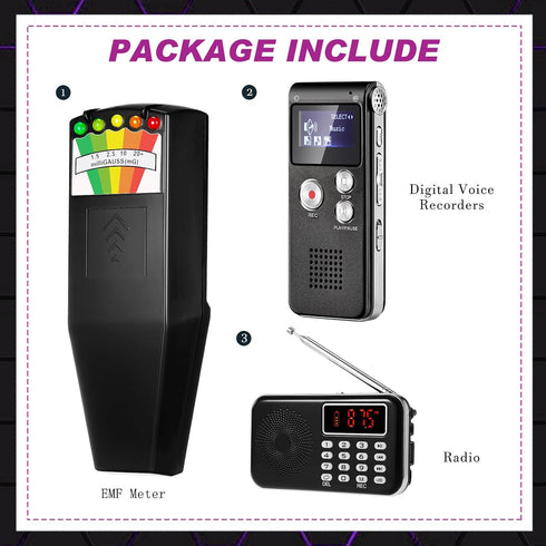 Relaxweex 3 1 8GB 1 1 Meter2) Pcs Ghost Hunting Equipment Kit Includes Pcs Audio Recorder Pcs Emf Detector Emf Meter