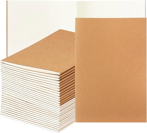 Nicunom 30 Pack A5 Kraft Notebooks, Bulk Blank Journals for Kids, 60 Pages, 8.3x5.5 inch Travel Journal Unlined