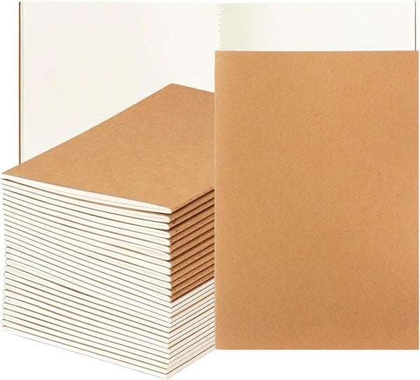 Nicunom 30 Pack A5 Kraft Notebooks, Bulk Blank Journals for Kids, 60 Pages, 8.3x5.5 inch Travel Journal Unlined