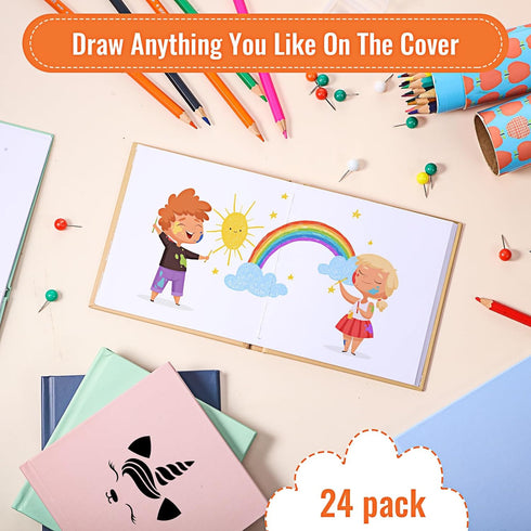 Ireer 24 Pcs Colorful Hardcover Blank Book Bulk, 5 x 5 Inch, 72 Pages, Sketchbooks for Kids to Write Stories