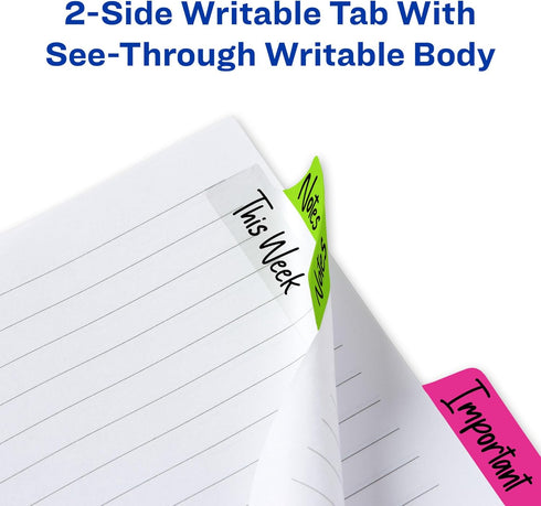 Avery Margin Ultra Tabs, 2.5" x 1", 2-Side Writable, Assorted Neon Colors, 48 Repositionable Page Tabs (74865)