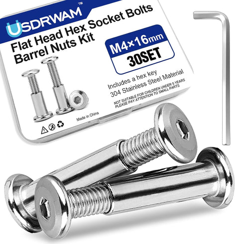 Usdrwam 30 Sets M4 16 mm Barrel Nuts and Bolts, Hex Socket Binding