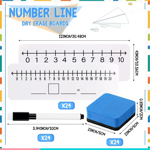 Fainne 24 Pack Double Sided Dry Erase Number Line Board Lapboard, 4 x 12 Inch for Math Classroom, Numbers 1-10 and 20