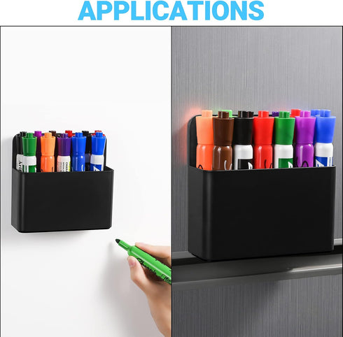Tofun Black Magnetic Marker Holder for Whiteboards/Fridge/Refrigerator/School Locker, Dry Erase Whiteboard Marker