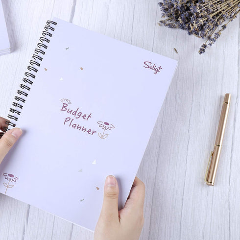 Monthly Budget Planner Book (Undated) with 12 Pockets for Income, Debt, Saving, Expense, and Bill Tracker, Purple