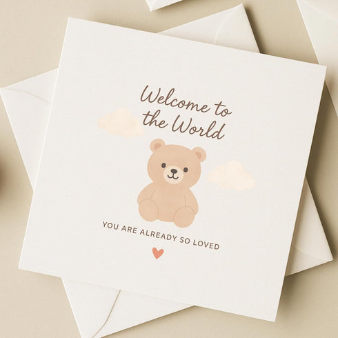 TEEMI 5.7x5.7 300gsm -Welcome to the World Baby Card New Baby Congratulations Card with Teddy Bear Design Baby Shower