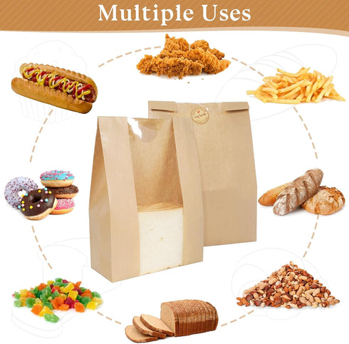 13.7x8.3x3.5in 100 Pack Aimyoo Homemade Sourdough Bread Bags, Stripe Bakery Bags with Window & Seal Stickers