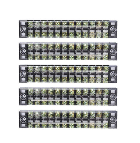 Summer-Home 5Pcs 15A 600V Terminal Barrier Strip - 12 Position Covered Dual Row Screw Connector Block