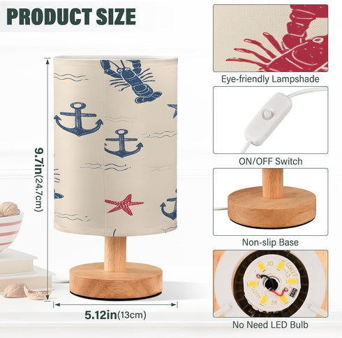 ALAZA Doodle Anchor Anchor Bedside Table Lamp with USB Port for Bedroom Nightstand Lamps Night Light Linen Fabric Shade