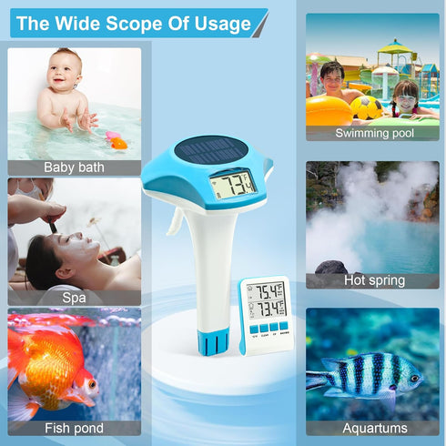 Circrane IPX8 150 Bath/Swimming Solar Pool Thermometer, Wireless Floating Digital Thermometer, Water Proof, Solar