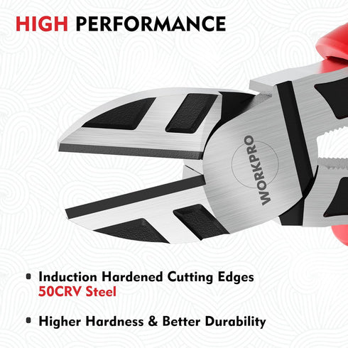 WORKPRO 6 Wire Cutters Heavy Duty CRV Steel, Diagonal Pliers for Cutting Wires, Comfort Grip Handle